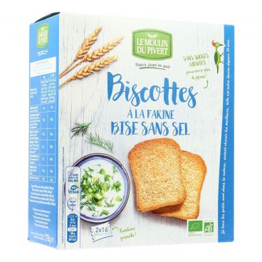 Biscottes bises sans sel à l'huile d'olive bio - 270g - MOULIN DU PIVERT - Good marché