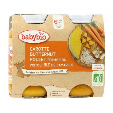 Petits pots menu carotte courge butternut poulet riz bio - 2 x 200g - Babybio - Good marché