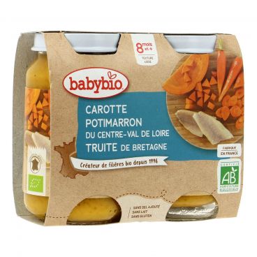 Petits pots menu carotte potimarron et truite bio - 2 x 200g - Babybio - Good marché