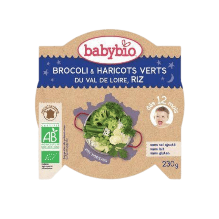 Assiette bonne nuit brocoli haricots verts et riz bio - 230g - Babybio - Good marché