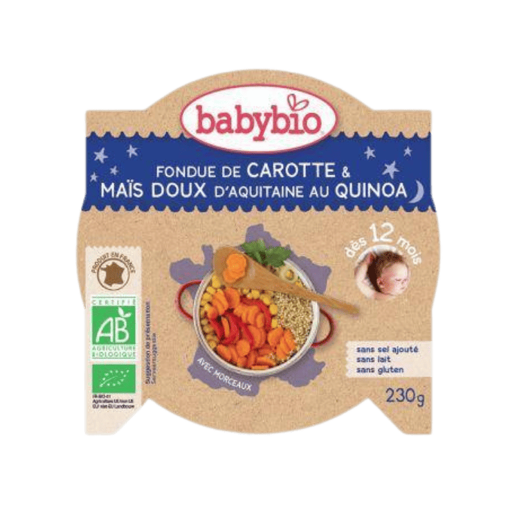 Assiette bonne nuit fondue de carotte et maïs doux au quinoa bio - 230g - Babybio - Good marché