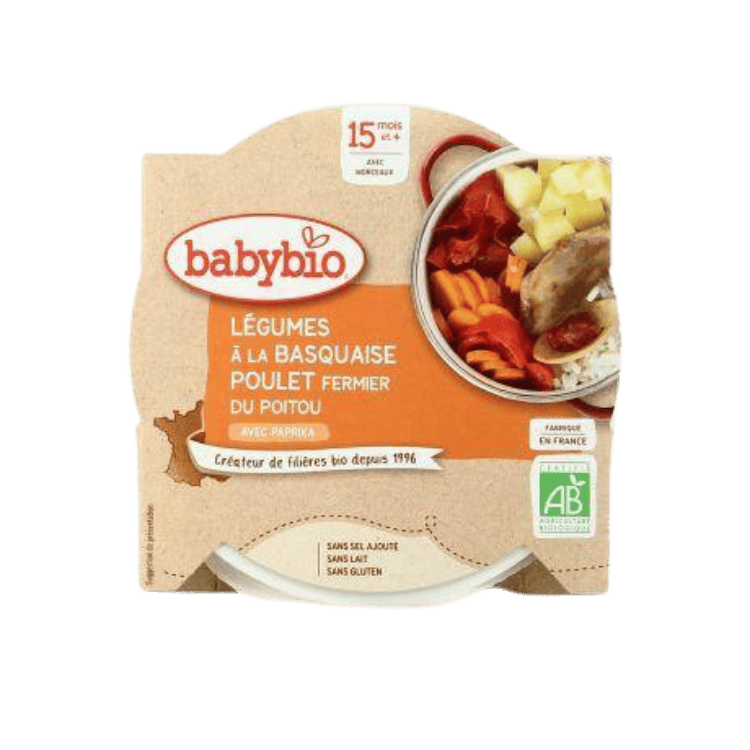 Assiette menu légumes à la basquaise et poulet bio - 260g - Babybio - Good marché