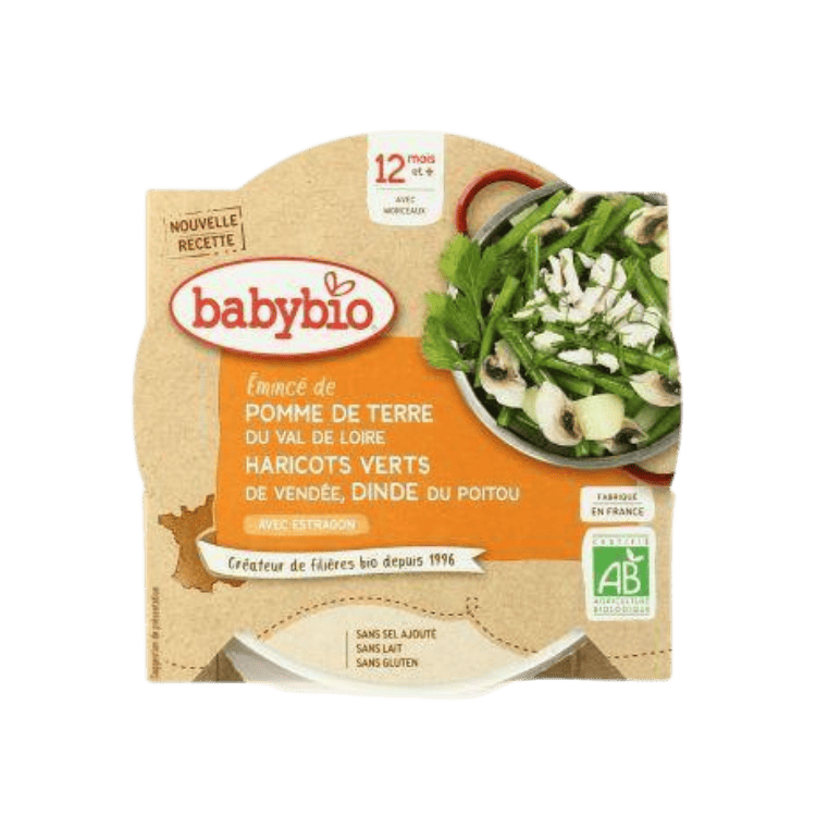 Assiette menu pomme de terre haricots verts dinde bio - 230g - Babybio - Good marché
