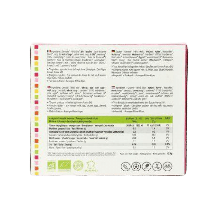 Barres céréales cranberries bio - 125g - BIOSOLEIL - Good marché