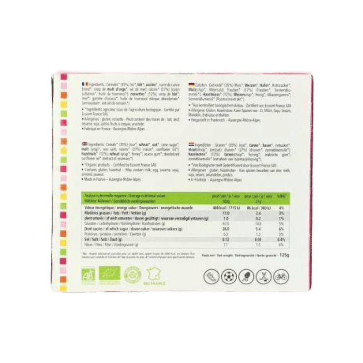 Barres céréales noisette raisin bio - 125g - BIOSOLEIL - Good marché