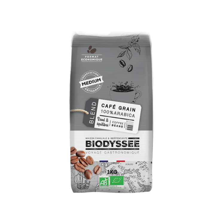Café grain 100% arabica medium bio - 1kg - BIODYSSÉE - Good marché