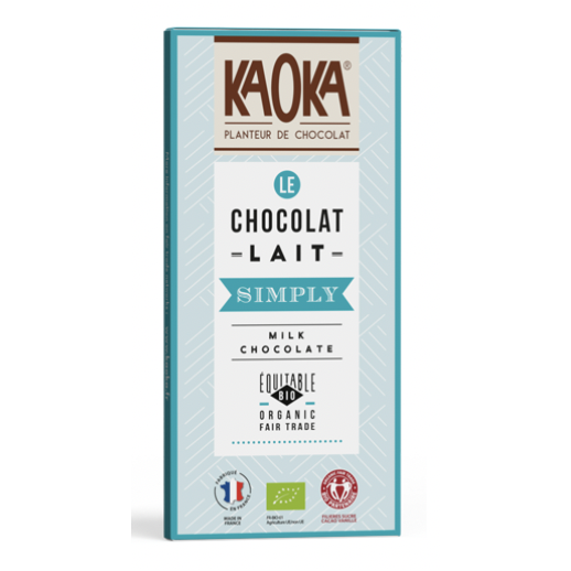 Tablette chocolat simply lait bio - 80g - KAOKA - Good marché