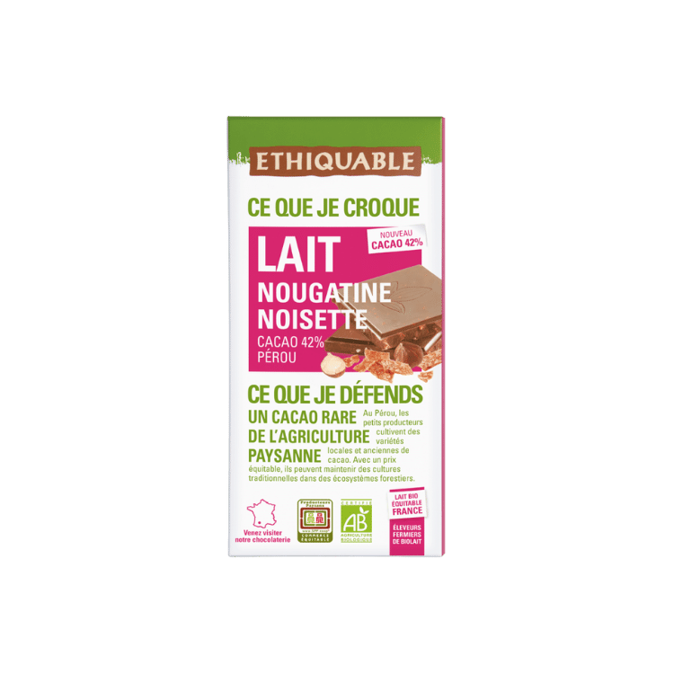 Chocolat au lait Nougatine Noisette bio - 100 g  - Ethiquable - Good marché