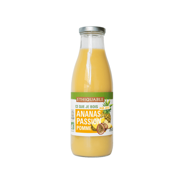 Pur jus Ananas Passion Pomme bio - 75 cl - Ethiquable - Good marché