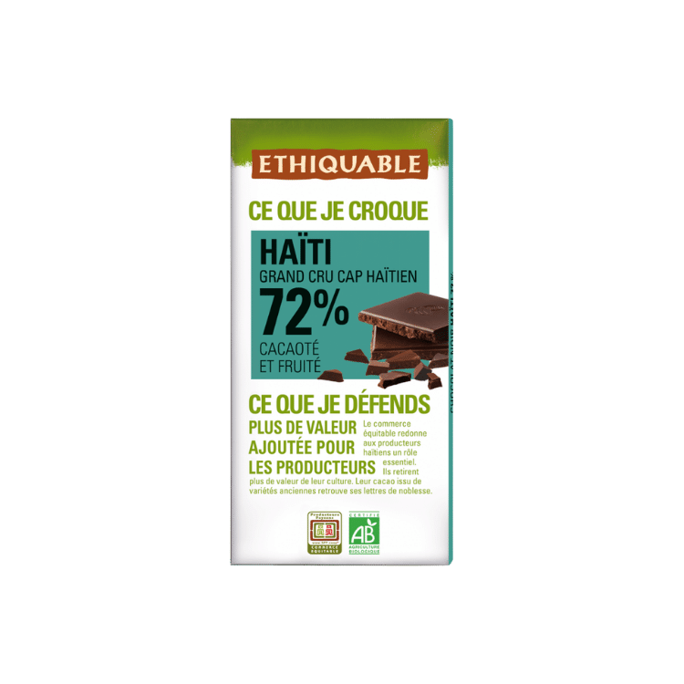 Chocolat noir 72% Haïti bio - 100 g  - Ethiquable - Good marché