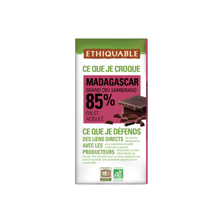 Chocolat noir 85% Madagascar bio - 100 g  - Ethiquable - Good marché
