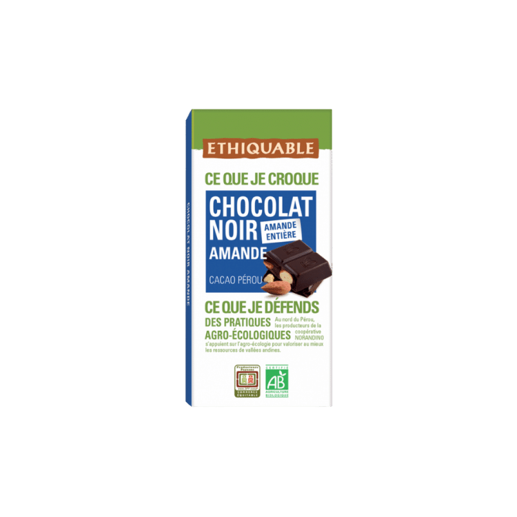 Chocolat noir et amandes entières bio - 100 g   - Ethiquable - Good marché