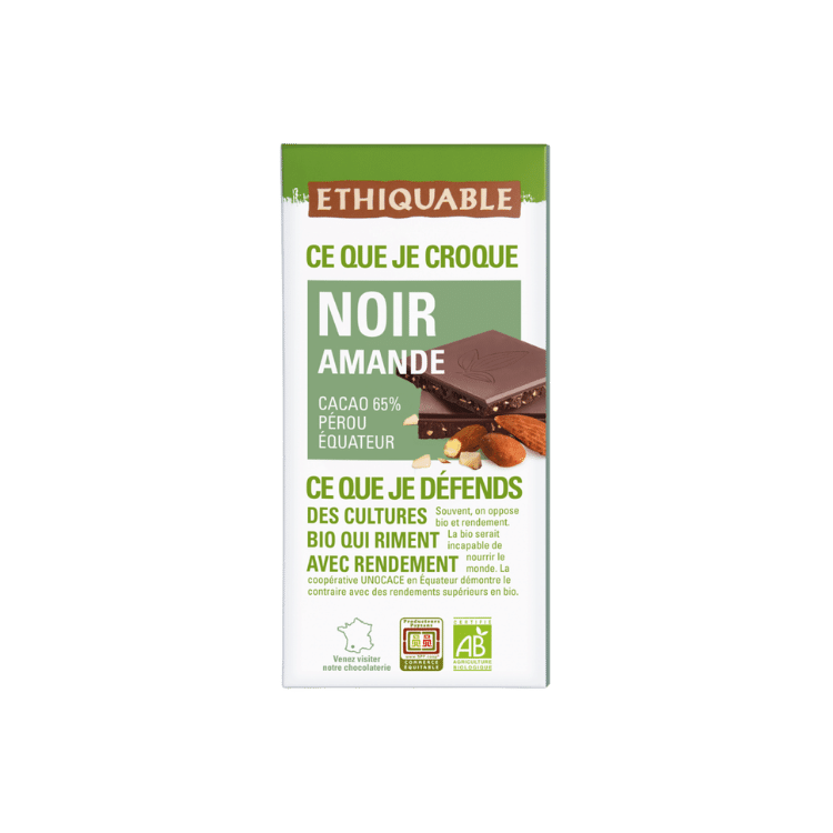 Chocolat noir et amandes bio - 100 g   - Ethiquable - Good marché
