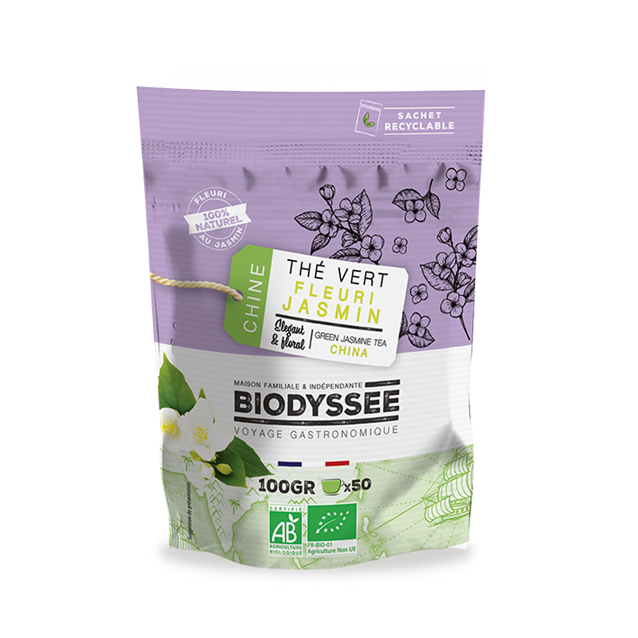 Thé vert fleuri jasmin de chine bio - 100g - BIODYSSÉE - Good marché