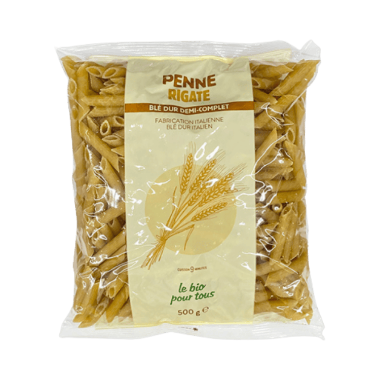 Penne rigate demi-complet bio - 500g - BIO POUR TOUS - Good marché