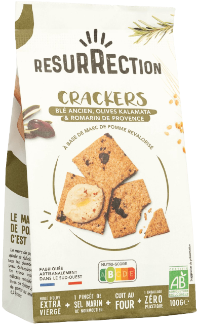 Crackers Blé Ancien, Olives Kalamata Et Romarin de Provence bio - 100g - Resurrection - Good marché