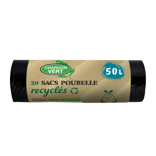 Sacs poubelles recyclés origine France - 50L x 20 - CHARDON VERT - Good marché
