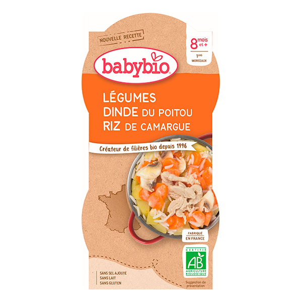 Bols menu mijoté de légumes dinde et riz bio - 2 x 200g - Babybio - Good marché