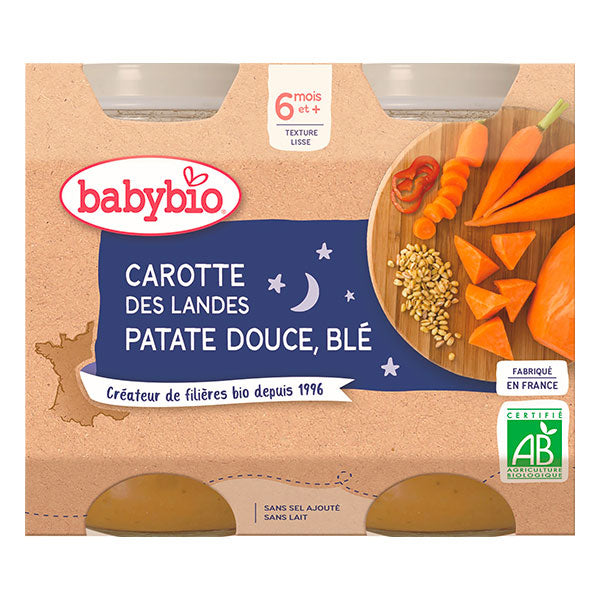 Petits pots bonne nuit carotte patate douce et blé bio - 2 x 200g - Babybio - Good marché