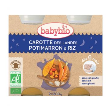 Petits pots bonne nuit carotte potimarron et riz bio - 2 x 200g - Babybio - Good marché