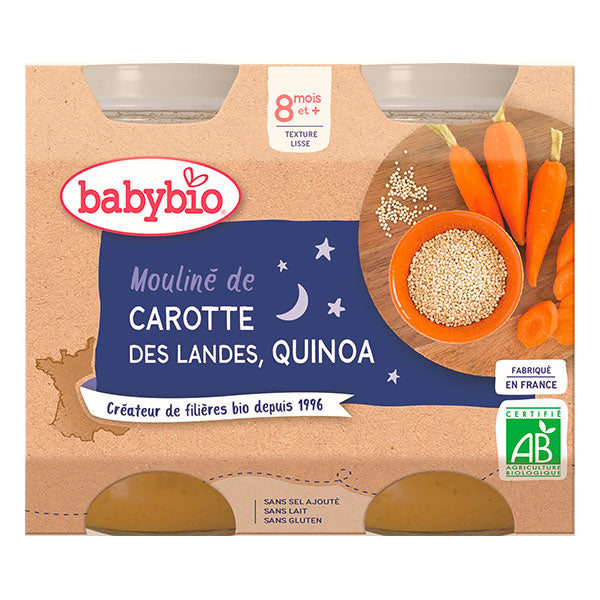 Petits pots bonne nuit mouliné de carotte et quinoa bio - 2 x 200g - Babybio - Good marché