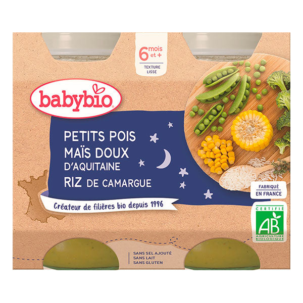 Petits pots bonne nuit petits pois maïs et riz bio - 2 x 200g - Babybio - Good marché