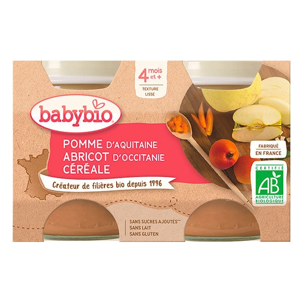 Petits pots fruits pomme abricot céréale bio - 2 x 130g - Babybio - Good marché