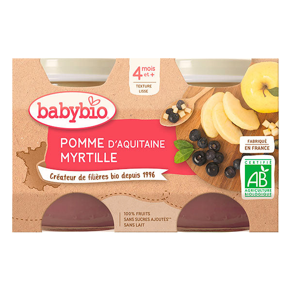 Petits pots fruits pomme myrtille bio - 2 x 130g - Babybio - Good marché