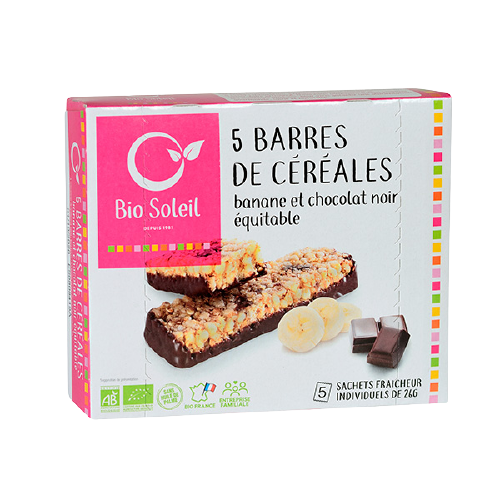 Barres De Cereales Banane Et Chocolat Noir Equitable bio - 130g - Biosoleil - Good marché