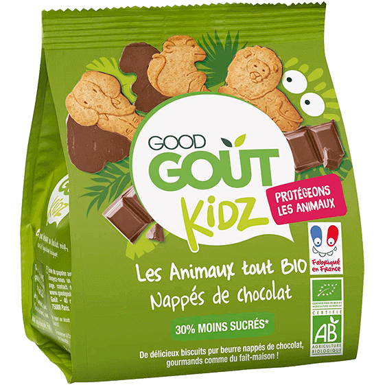 Kidz - biscuit animaux nappés chocolat bio - 110g - GOOD GOUT - Good marché