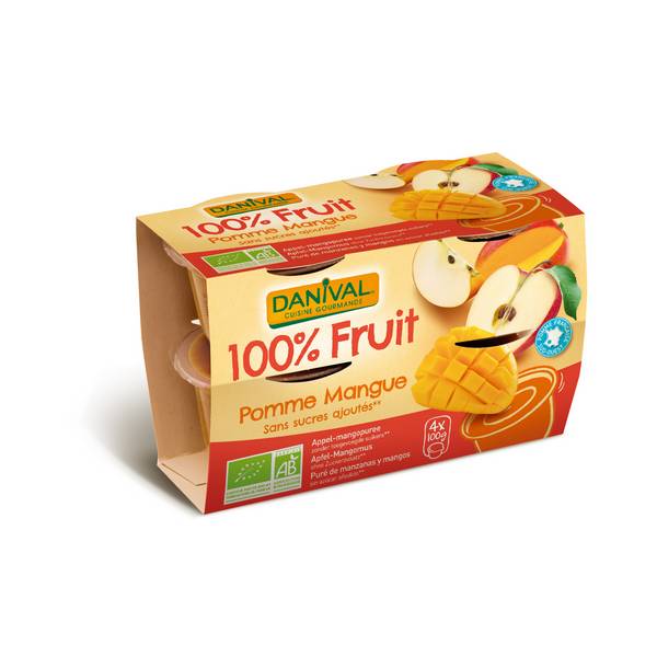 Dessert de fruits pomme mangue bio - 4 x 100g - DANIVAL - Good marché