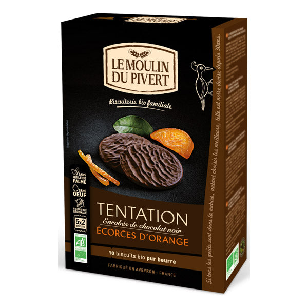 Biscuit tentation orange enrobé chocolat noir bio - 130g - MOULIN DU PIVERT - Good marché