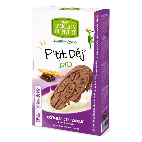 Biscuits p'tit déj' céréales et chocolat bio - 190g - MOULIN DU PIVERT - Good marché