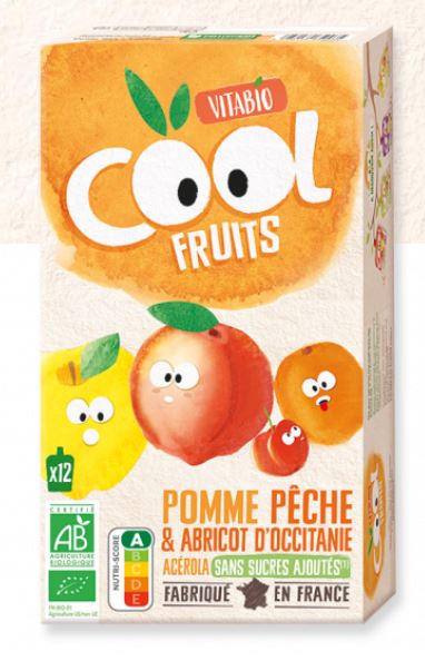 Cool fruits pomme pêche abricot bio - 12 x 90g - Vitabio - Good marché